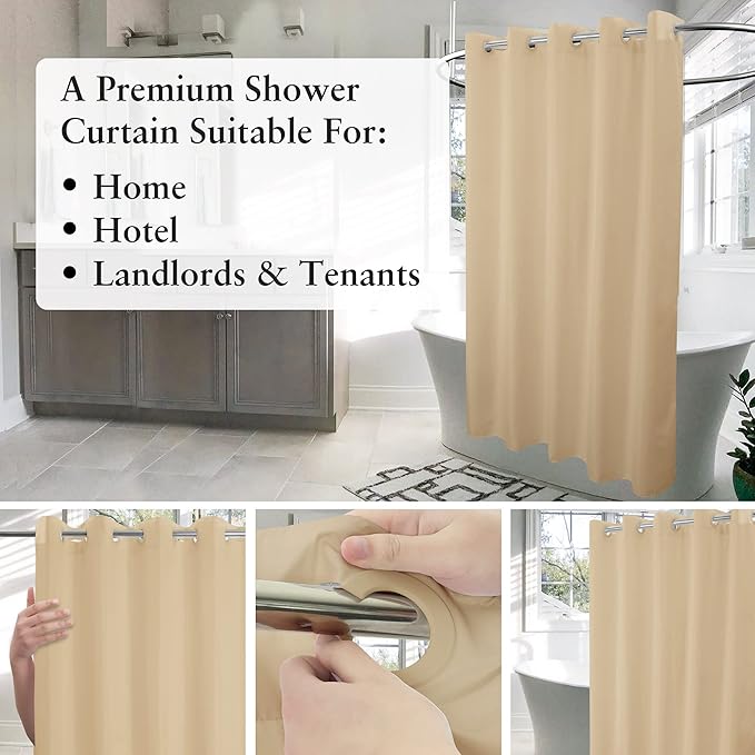 River Dream Stall Size No Hook Beige Shower Curtain Soft Microfiber - Image 3