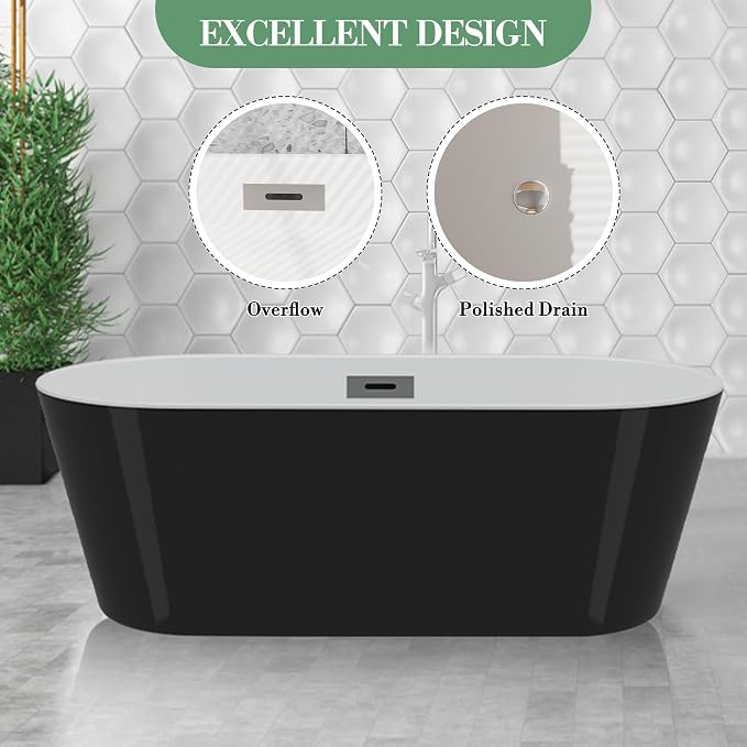 59" Acrylic Soaking Bathtub, Deep Modern Tub - Image 5