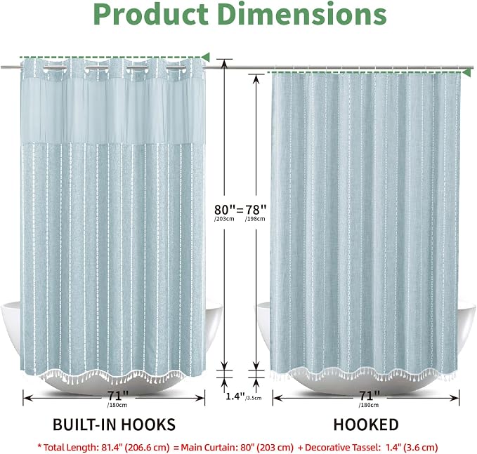 No Hook Long Shower Curtain Set - Image 7