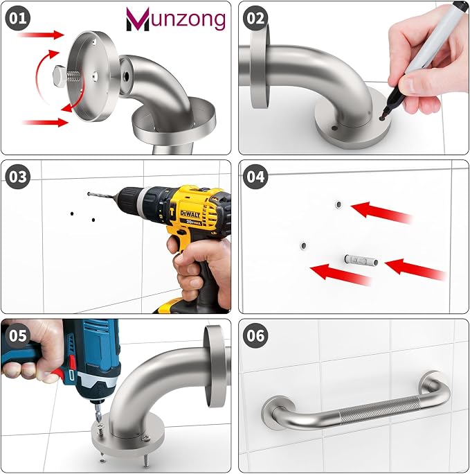 12 Inch Anti Slip Shower Safety Bars, Munzong 2 Pack Bathroom Grab Bars - Image 7