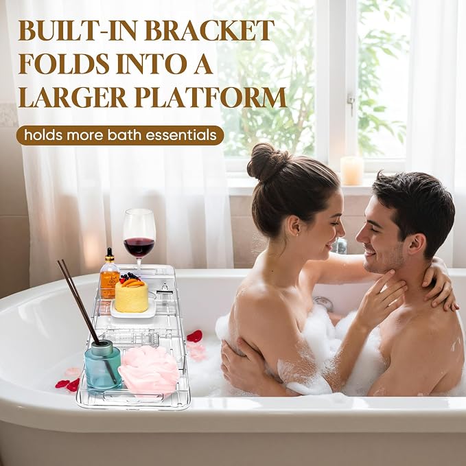 Expandable Clear Acrylic Bathtub Tray Caddy, Foldable Tub Bath Tray - Image 5