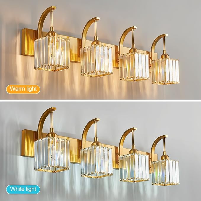 Crystal Vanity Lights 4-Light Gold Bathroom Vanity Lights Modern Crystal - Image 3