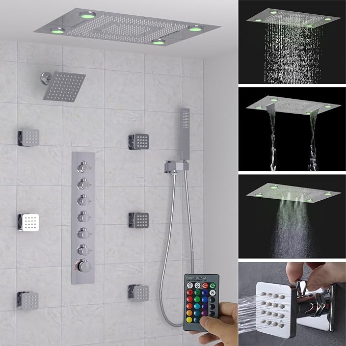 24x32 LED Dual Head Shower System 24"x32" Ceiling Mount Shower Head by Backnets