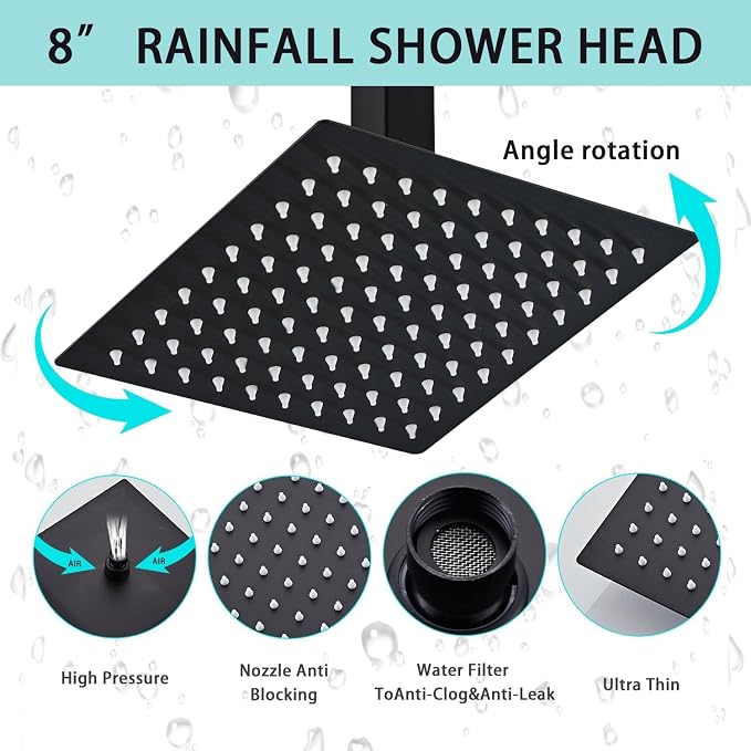 8 Inch Shower Faucet Set, Ceiling Mounted Rainfall Shower System - Image 3