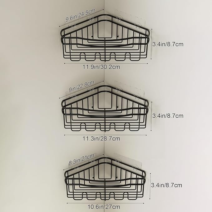 Black corner shower caddy with depth caddy and Built in 12 hooks rustproof wall - Image 6
