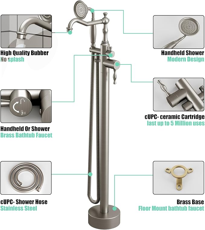 Hoimpro Free Standing Tub Faucet Freestanding Tub Filler Farmhouse Stand Alone - Image 4