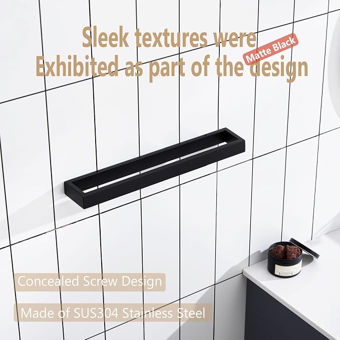 KOKOSIRI Towel Bar Matte Black Bath Towel Holder 16-Inch Kitchen Rack Stainless - Image 6