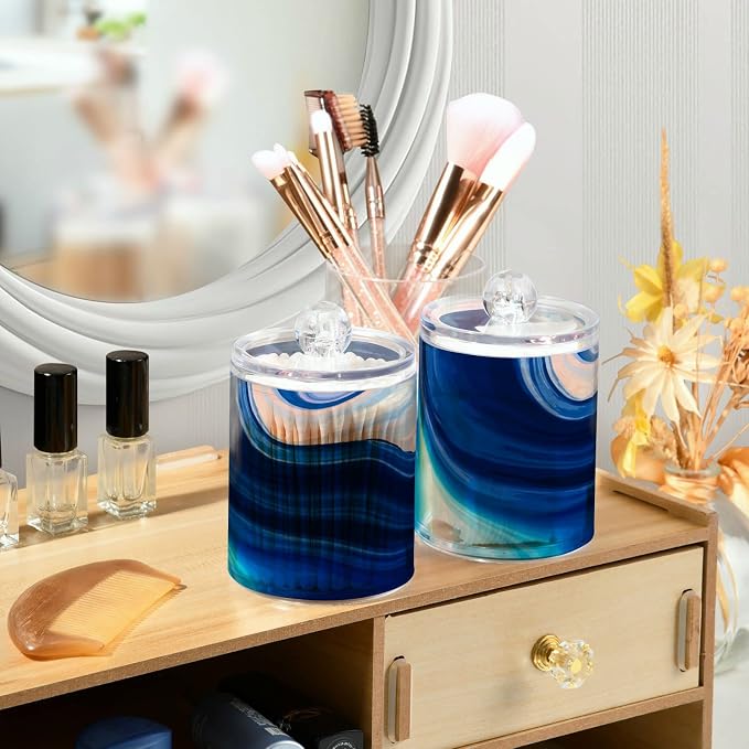 MNSRUU 4 Pack Qtip Holder Organizer Dispenser Marble Bathroom Containers - Image 6