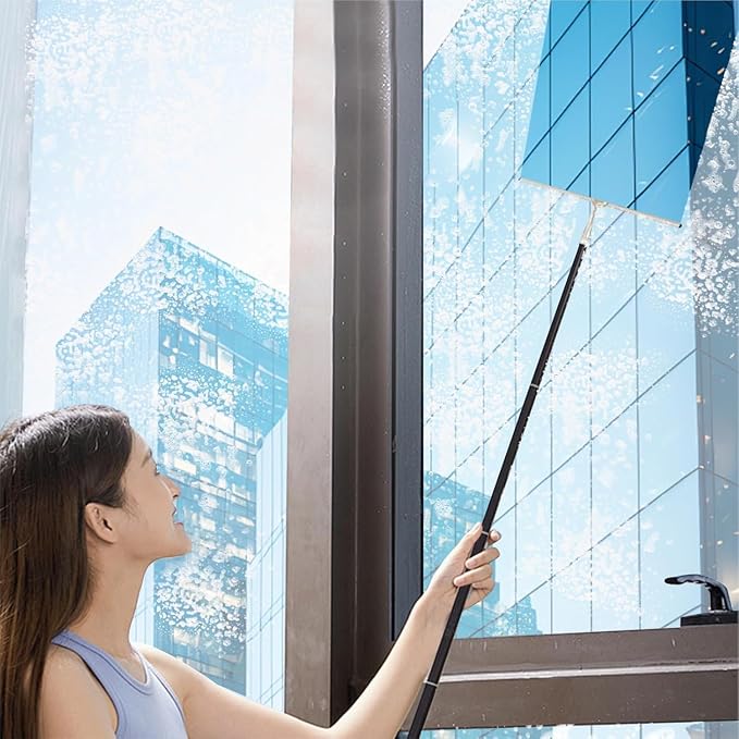 Window Squeegee with Extension Pole, 17.3″-60″ Telescopic Shower Squeegee - Image 4