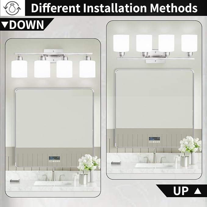 4 Light Bathroom Light Fixtures, Brushed Nickel Vanity Lights - Image 4