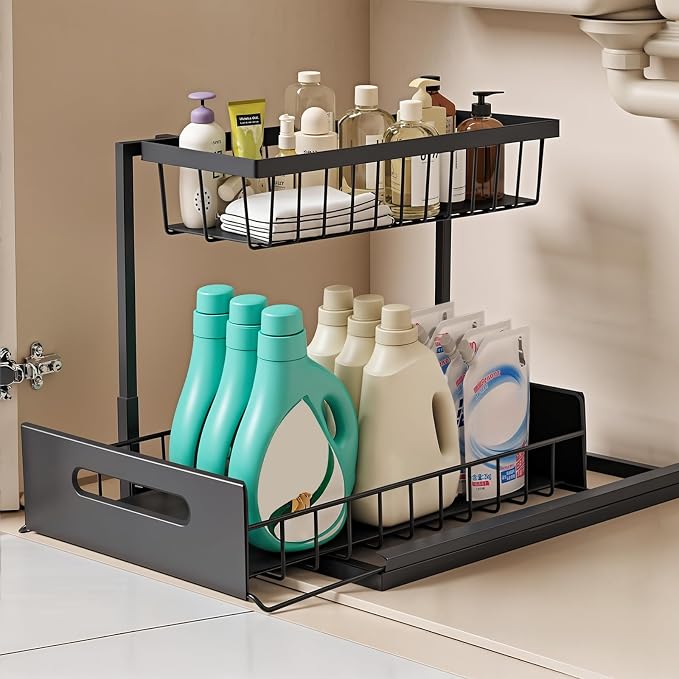 Under Sink Organizer Pull Out Kitchen Sink Organizer, 2 Tier L-Shape Bathroom by Unknown