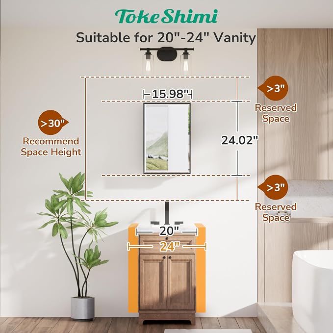 TokeShimi 16x24 Beveled Mirrored Medicine Cabinet Wall Mounted or Recessed - Image 8