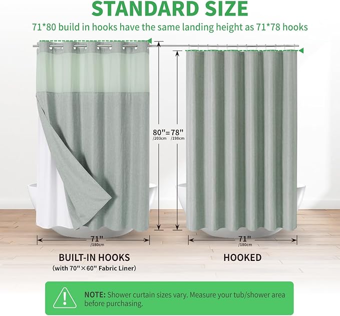 Long No Hooks Needed Linen Textured Shower Curtain - Image 6