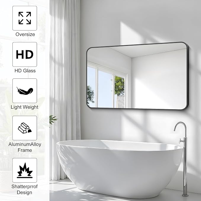 BONEWEI 30x48 inch Bathroom Mirror, Wall Mounted Bathroom Frame Vanity Mirror - Image 5