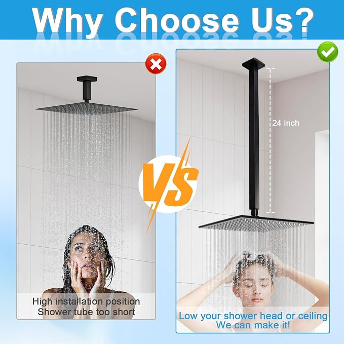 Shower Arm with Flange 24 Inches Ceiling Mount Square Straight Extender - Image 3