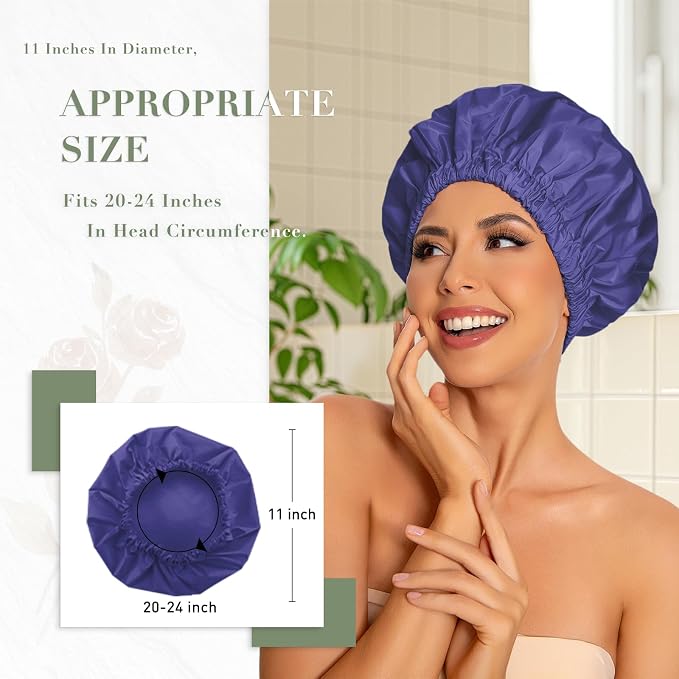 Reusable Shower Cap for Women, Large Waterproof Shower Essentials Bonnet - Image 3