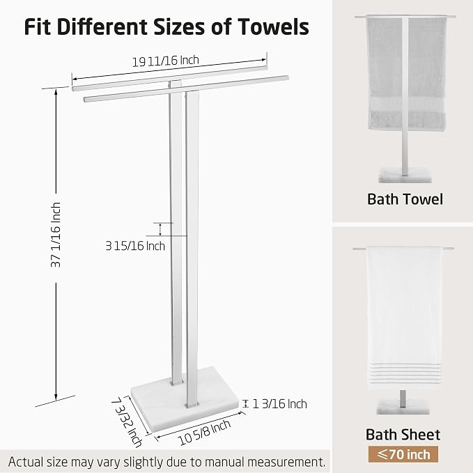 KES Standing Towel Rack with Marble Base, Fits Large Bath Towel, 18/8 Stainless - Image 6