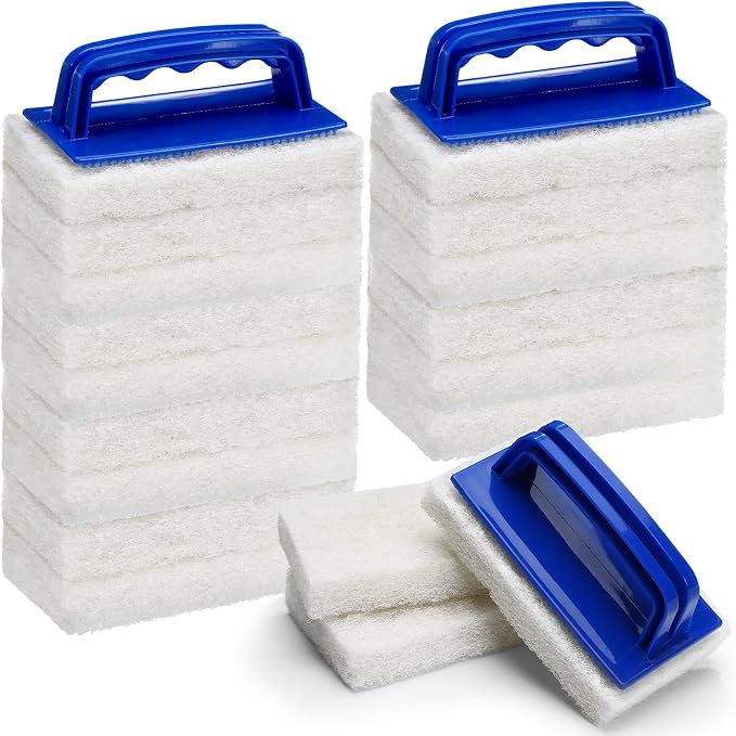 Maxdot 18 Pcs Handled Bath Scrubber Set, 15 Bathroom Scouring Pad 3 Bathtub by Maxdot