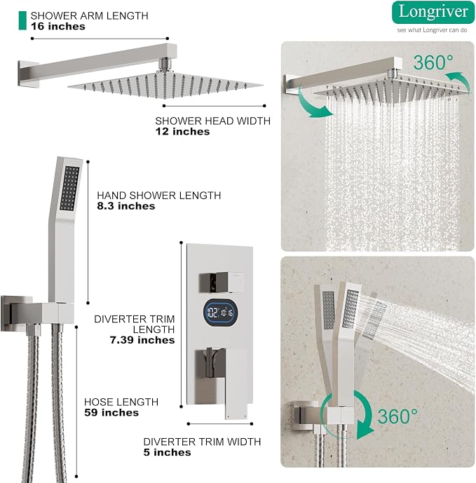 Shower Faucet Set with Hydro Power Temperature Display, Shower System Bathroom - Image 8