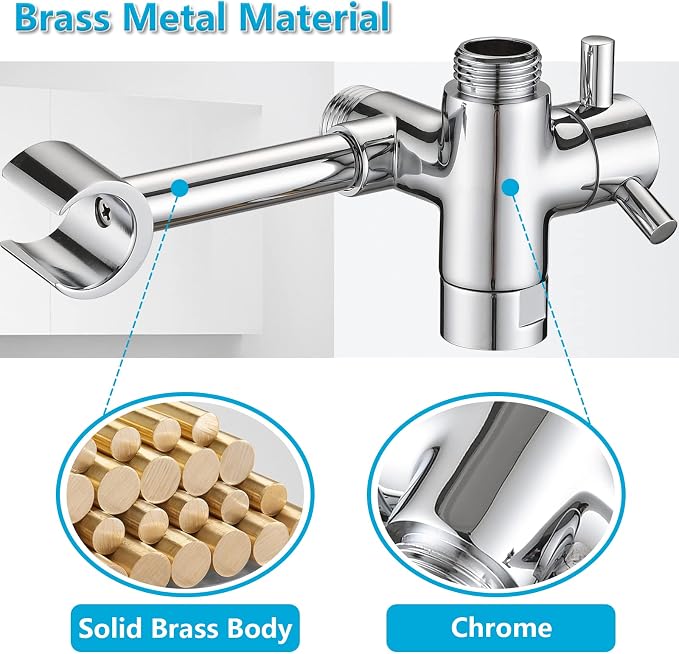 PDPBath Solid Brass Shower Arm 3 Way Shower Diverter Valve - Image 4