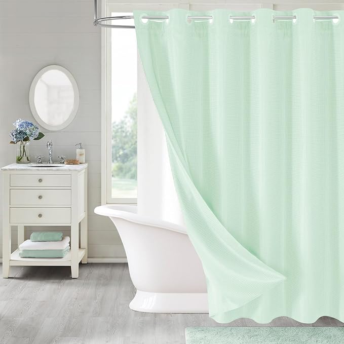 MitoVilla No Hooks Needed Extra Long Shower Curtain Liner Set by MitoVilla