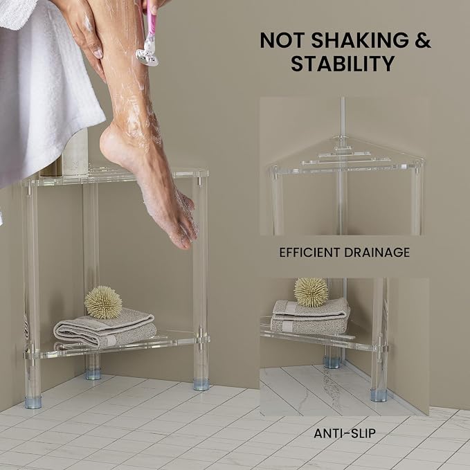 Acrylic Corner Shower Stool for Shaving Legs 11.42" D X 11.42" W X 17.91" H - Image 4