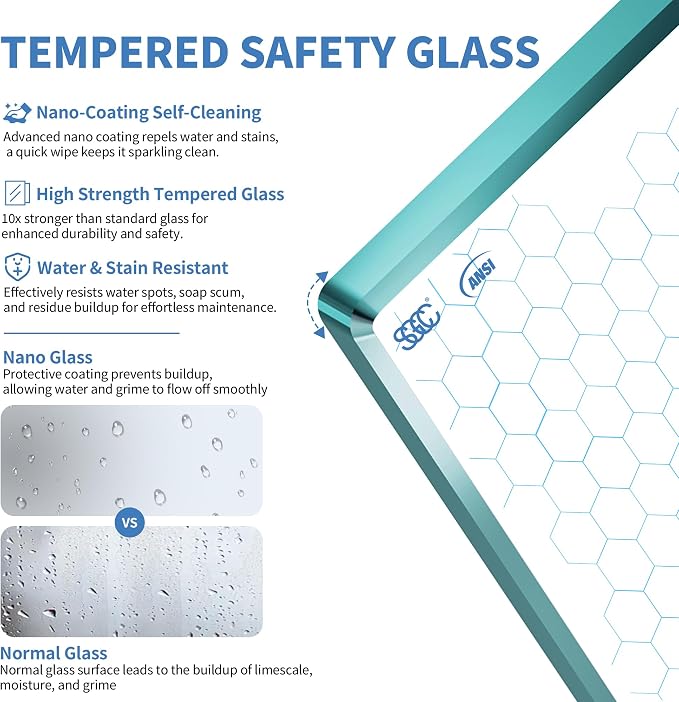 56-60″x 58″ Semi-Frameless Sliding Bathtub Shower Door, 1/4" Tempered Glass - Image 7