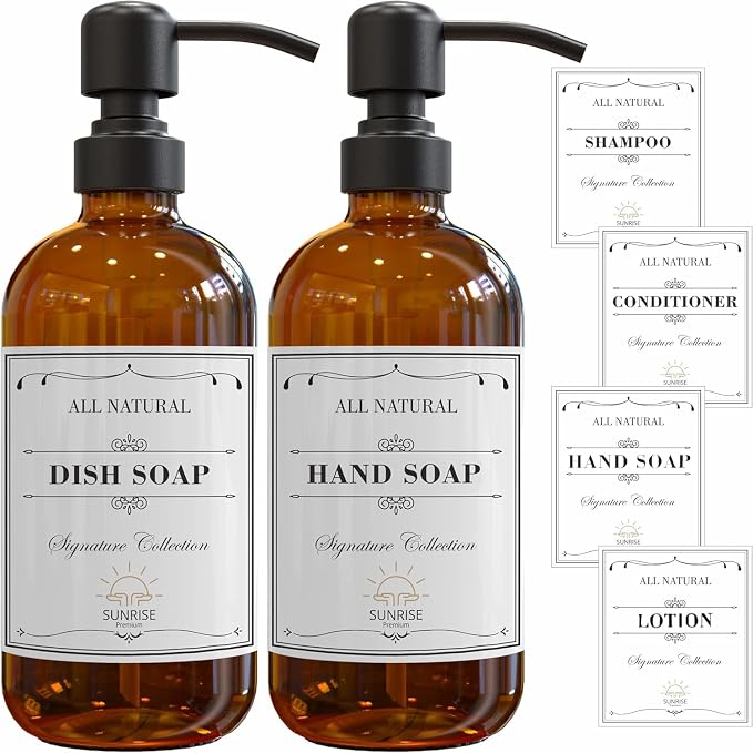 2 Pack Amber Glass Soap Dispenser 16 OZ - Image 7