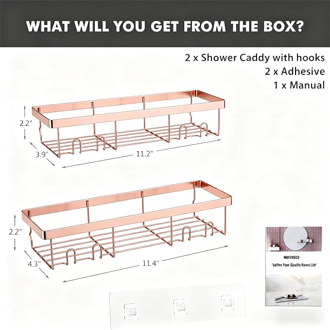 Moforoco Shower Caddy Shelf Organizer Rack, Self Adhesive Black Bathroom - Image 2