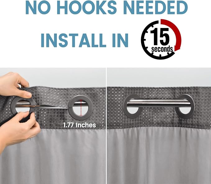 Charcoal Grey Stall No Hook Shower Curtain - Image 3