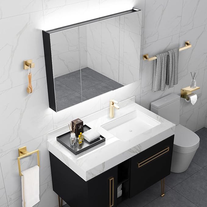Brushed Gold Bathroom Towel Bar Holder Sets Premium Stainless Steel 4-Piece - Image 8