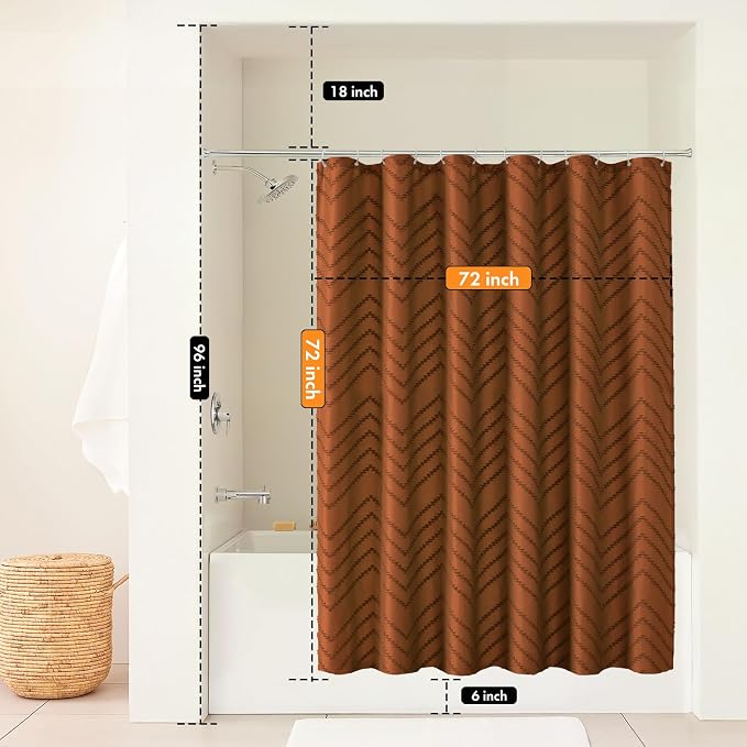 Orange Shower Curtain 72 x 72 Vintage Farmhouse Textured Tufted Chevron Striped - Image 7