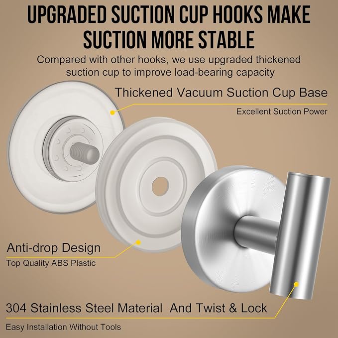 Suction Cup Hook for Shower, 16 Pack Wall Mount Towel Holder, Removable Towel - Image 2