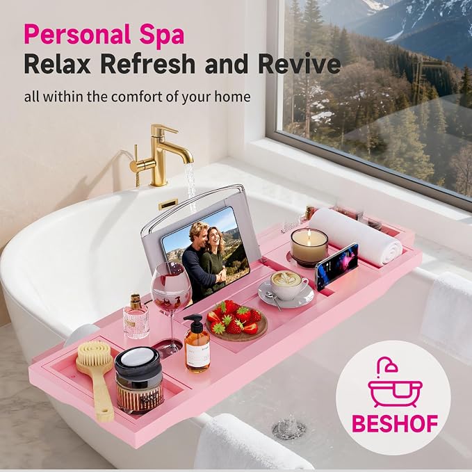 Foldable Bathtub Caddy Tray, Bamboo Bath Tub Tray Table - Image 8