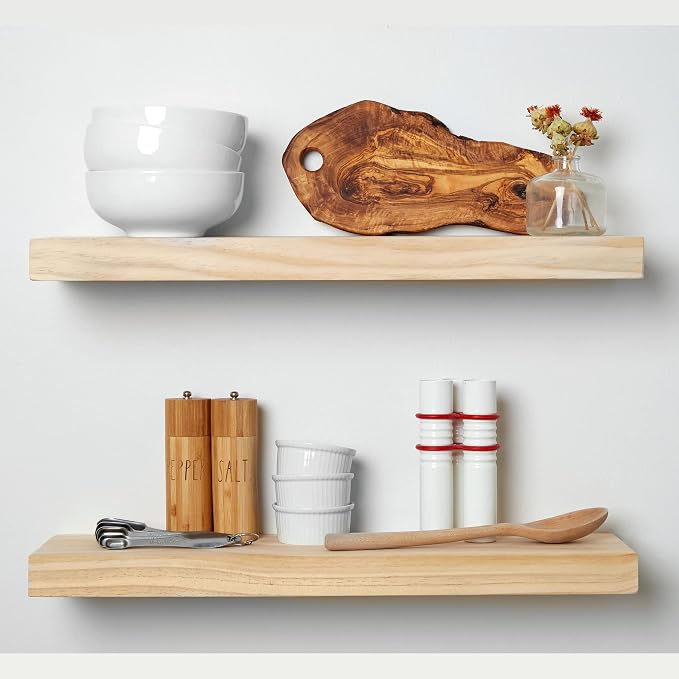 Homeforia 24 inch Natural Floating Shelf, High End Solid Real Wood 24inch Small by Homeforia