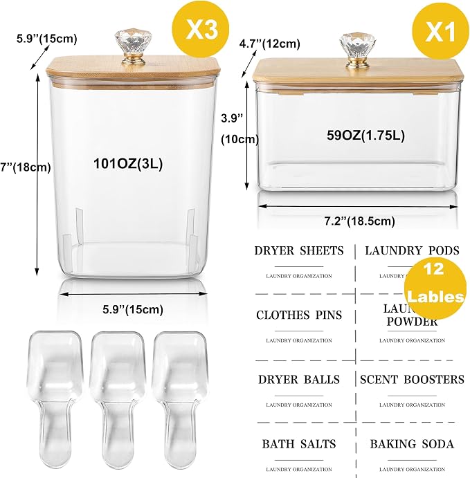 4 Pack Clear Laundry Pods Container & Dryer Sheet Holder Set - Image 5
