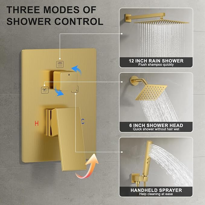 Shower Faucet Set, Wall Mounted Rainfall Shower System 12"+ 6" Dual Shower Head - Image 6