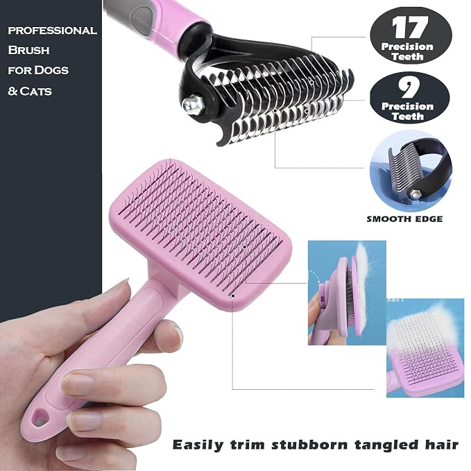 2PCS pet hair removal comb & Dog Brushes & cat brushes & Pet Grooming Rake & - Image 2
