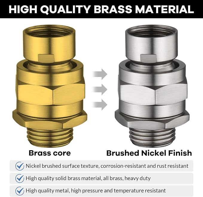 Shower Head Swivel Ball Adapter, Shower Connector Ball Joint, Solid Brass - Image 4