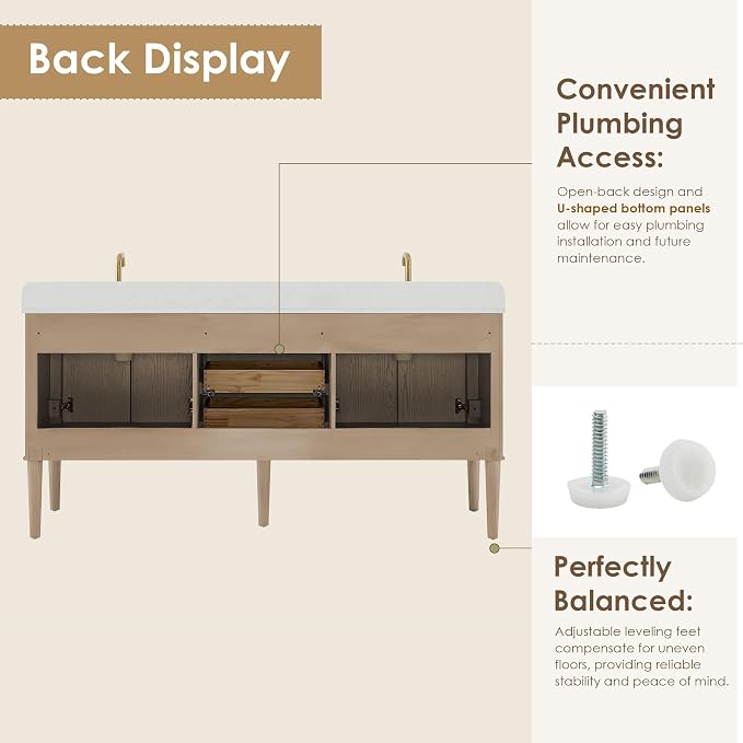 ALTAIR 72 Double Sink Bathroom Vanity Floating and Freestanding Vanity Ceramic - Image 9