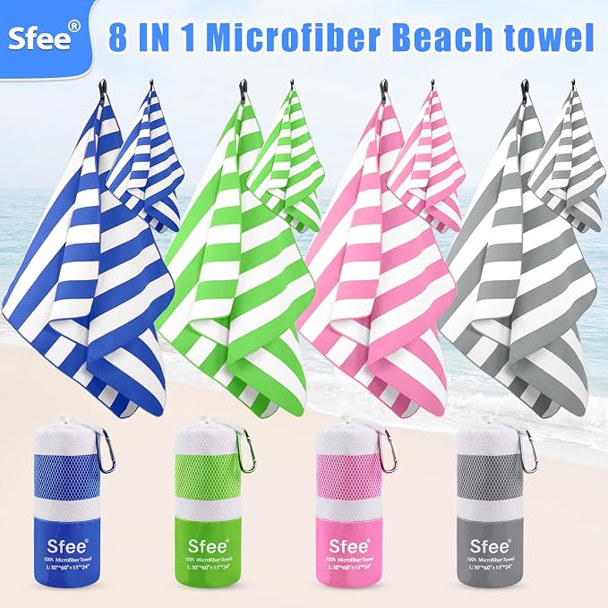 Sfee 4 Pack Microfiber Travel Towel, Beach Towel Quick Dry Towel Camping Towel - Image 2