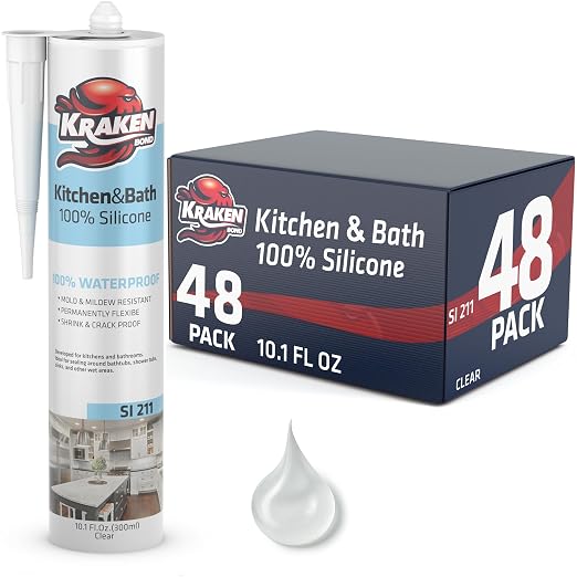 Kraken Bond Premium Kitchen and Bathroom Silicone Caulk Clear by KRAKENBOND