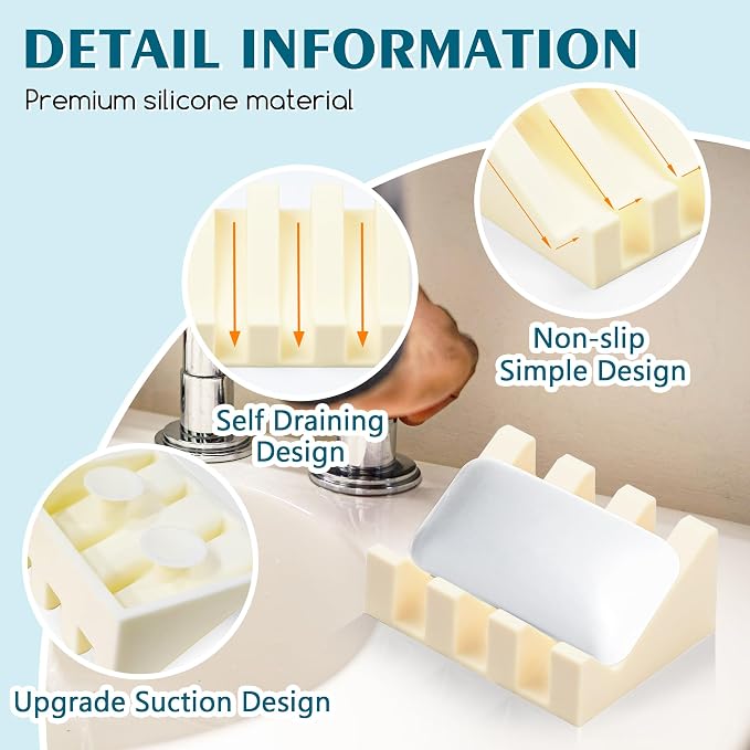 Silicone Soap Dish with Drain, Upgrade Double Suction Cups at The Bottom - Image 3