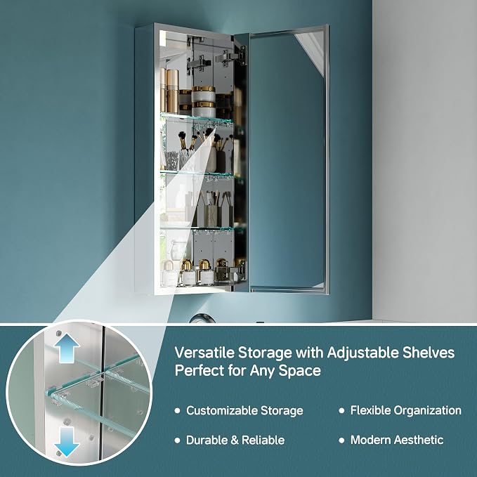 12"x30" Medicine Cabinet Mirror, Aluminum Silver Recessed Medicine Cabinet - Image 4