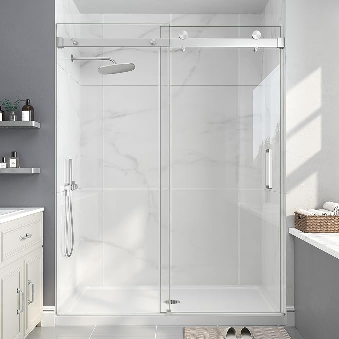 Frameless Shower Door, 49-54" W x 76" H Sliding Glass Shower Door, 1/4''(6mm by EASYWORC