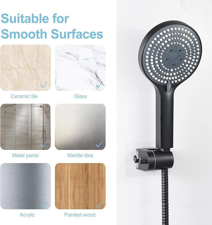 OFFO Shower Head Holder, Strong Adhesive Shower Hooks, 60° Adjustable - Image 5