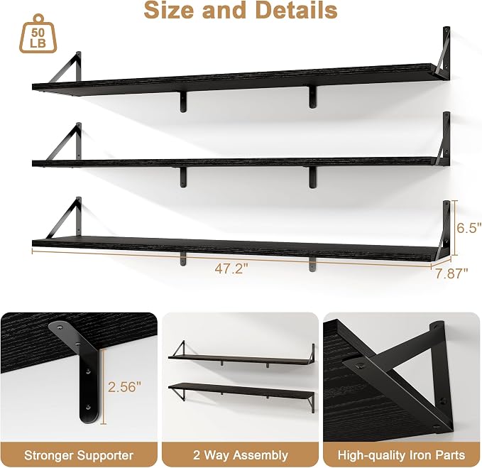 Fun Memories Extra Long Floating Wall Shelves, 48 x 8 Inches - Image 2
