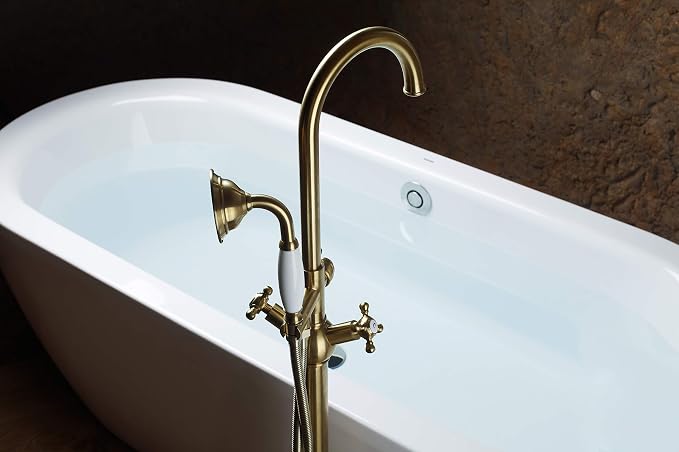 SITGES Solid Brass Freestanding Bathtub Faucet, Bathroom Floor Mount Tub Filler - Image 4