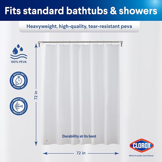 CLOROX Shower Curtain Liner, Premium Lightweight Flexible Waterproof 8g PEVA - Image 2