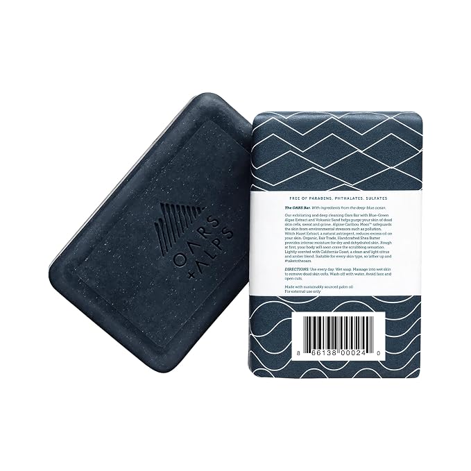Oars + Alps Blue Charcoal Exfoliating Men's Bar Soap, Made - Image 2